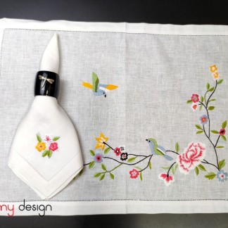 Placemat & napkin set - Peach blossom embroidery